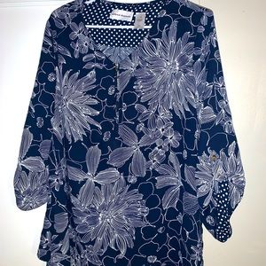 Alfred Dunner Blue Blouse with White Flowers